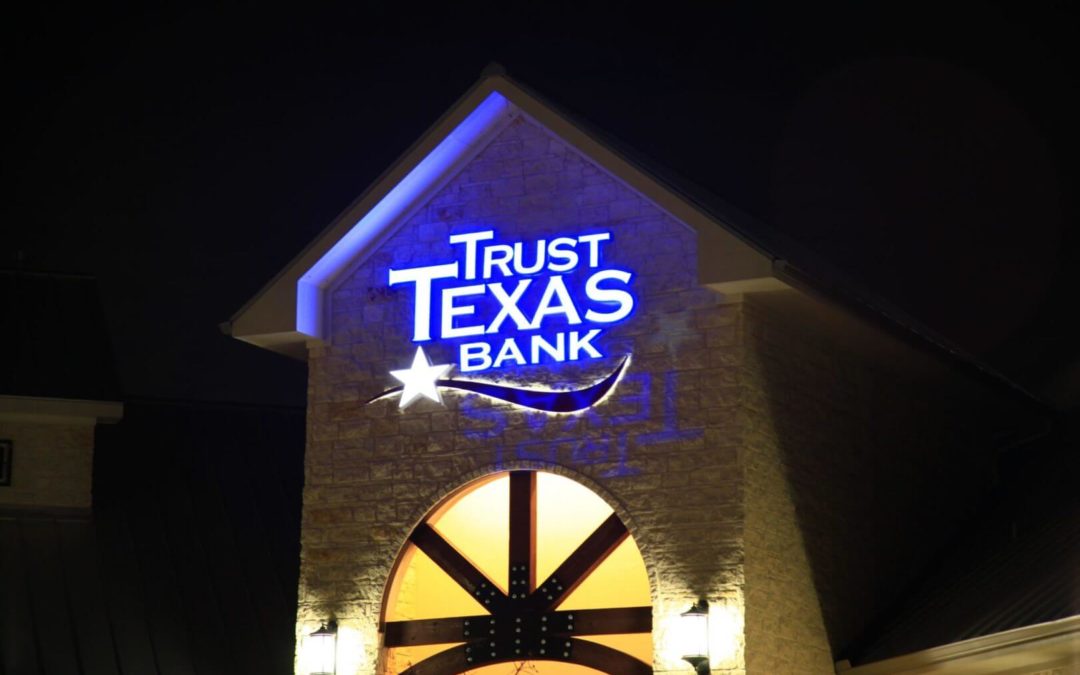 Front & Halo Lit Channel Letter Sign – Trust Texas Bank