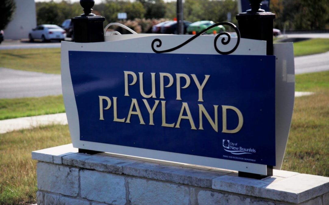 Aluminum, Limestone, Metal Monument Sign – Puppy Playland/City of New Braunfels